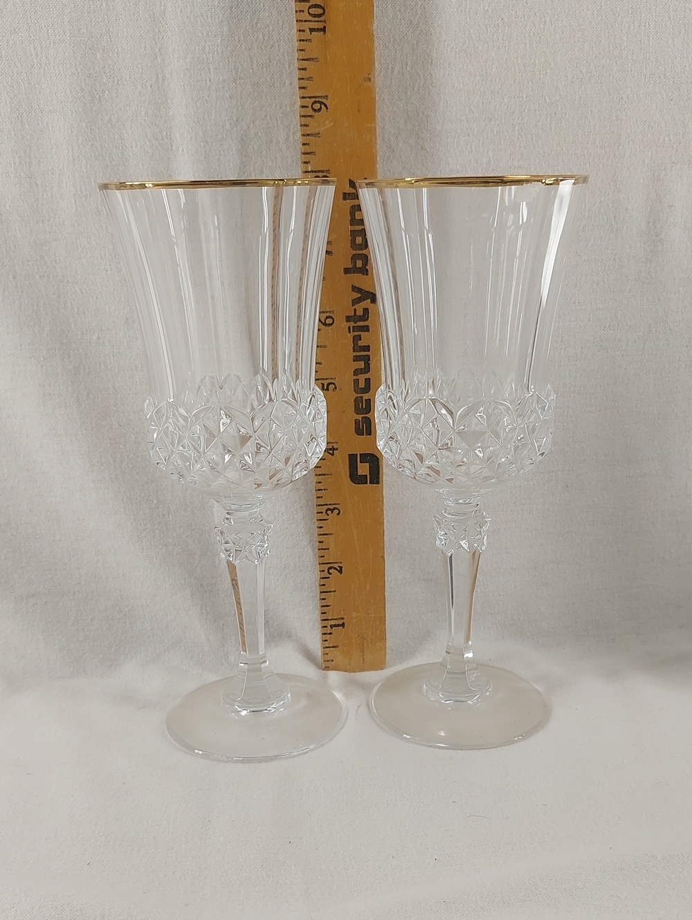 Vintage Valencay Gold by Cristal D'Arques Set of 2 Stem Wine Glasses 7 7/8" Tall